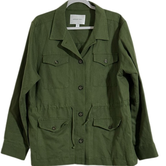 Amour Vert Hathaway Utility Jacket Military Army Green Size Large Linen Blend - Picture 6 of 9